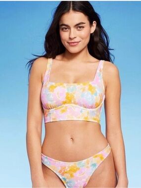 Wild fable Floral Pastel Bikini Set - Pink, Yellow & Mint Sz XS top and xxs nwt